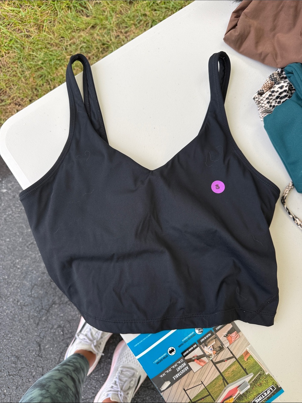 Black Women's Tank Crop Top w/ built in padded sports bra- medium